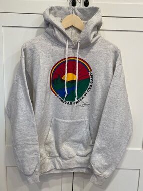 Vintage Catholic Charities Caritas Creek Camp Hoodie Sz Med Rainbow Gray